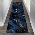 Marble Area Rug 2x10ft Sapphire Navy Runner - Modern Ink Art