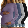 4 Pack Womens Maternity Shirts Ribbed Knit Long Sleeve (Style FY5Z)