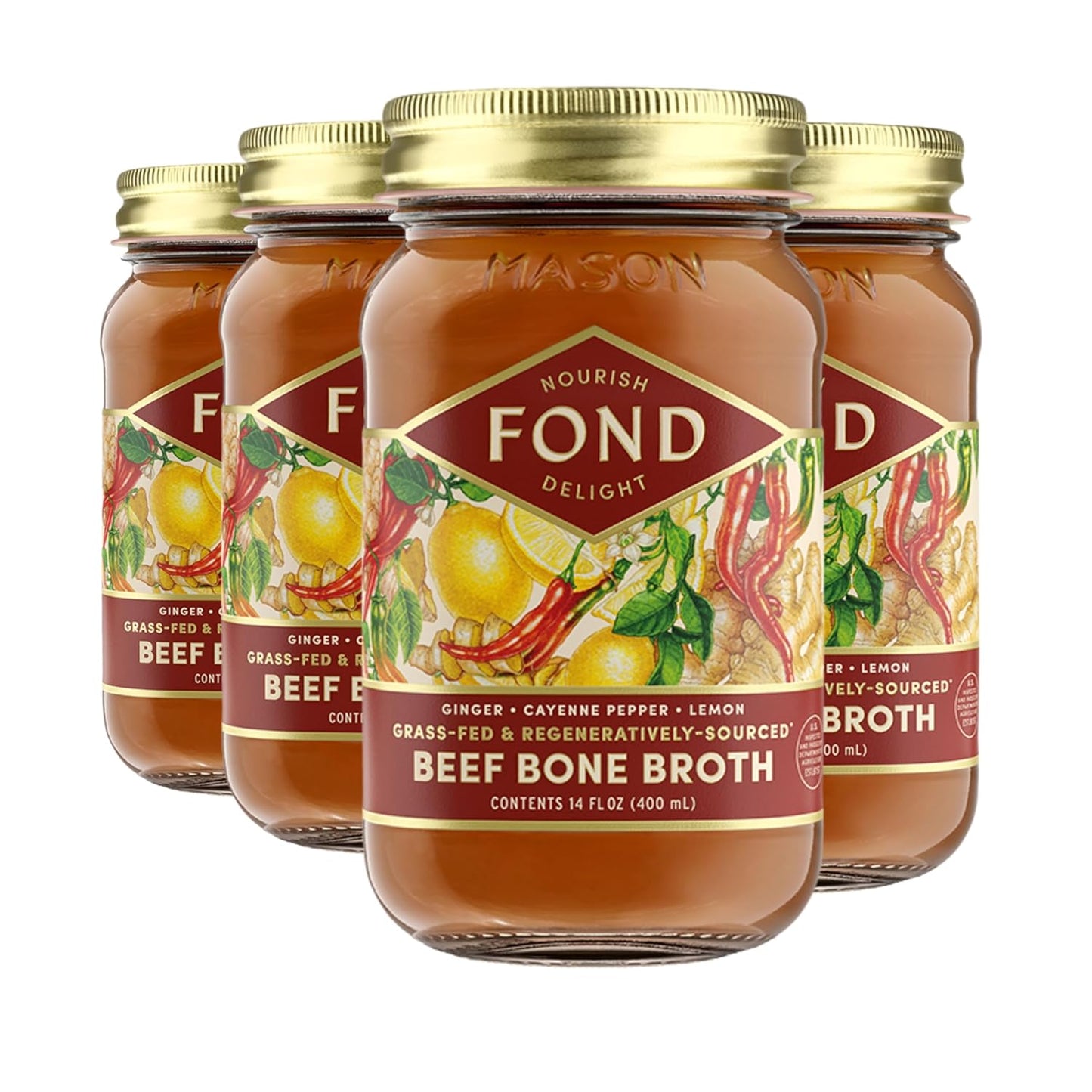 FOND Regenerative Grass Fed Beef Bone Broth with Ginger & Cayenne