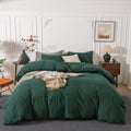 Washed Cotton Duvet Cover Set Ultra Soft Forest Green King Size