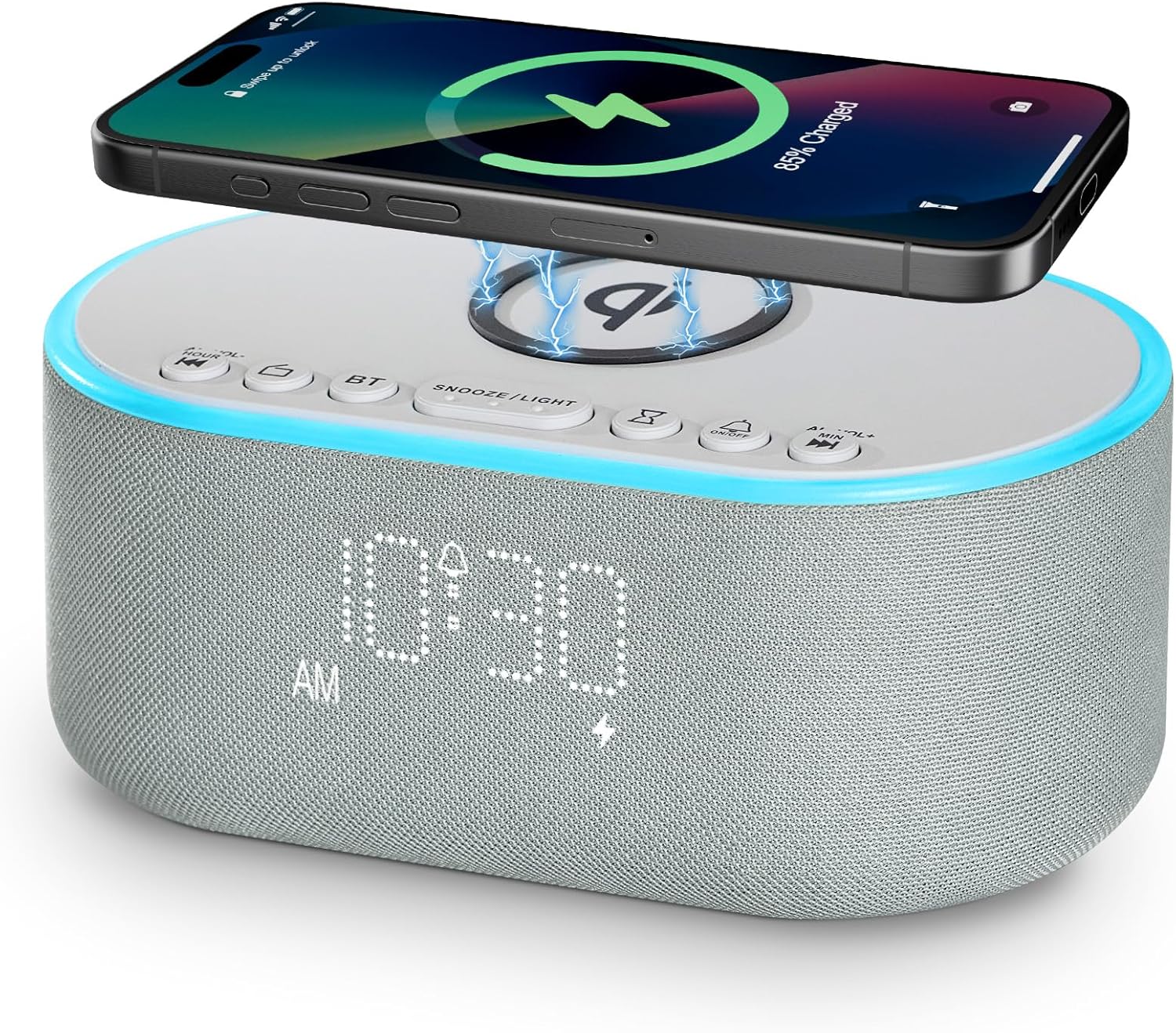 Wireless Charging Alarm Clock Radio with Bluetooth Speaker