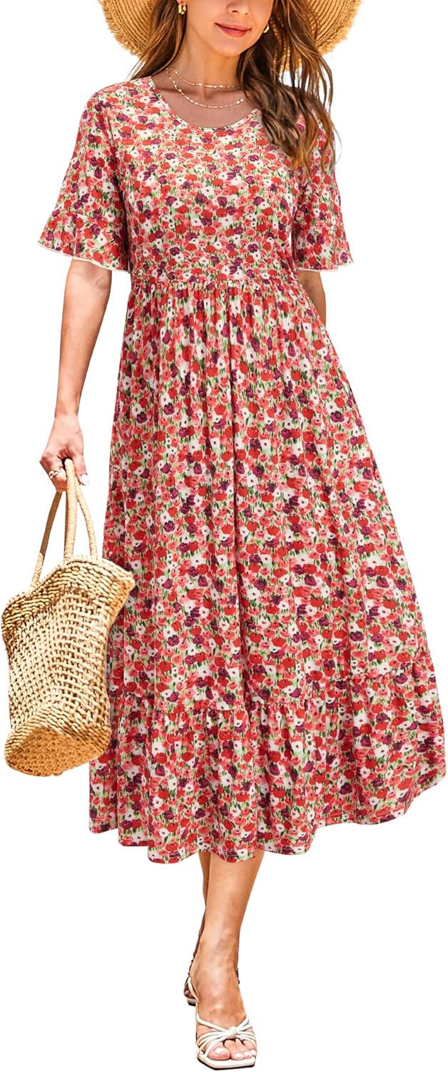 STYLEWORD Women's Summer Casual Short Sleeve Tiered Dress