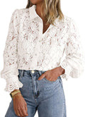 Long Sleeve Lace Blouse for Women - See-Through Ruffle Cuff Top