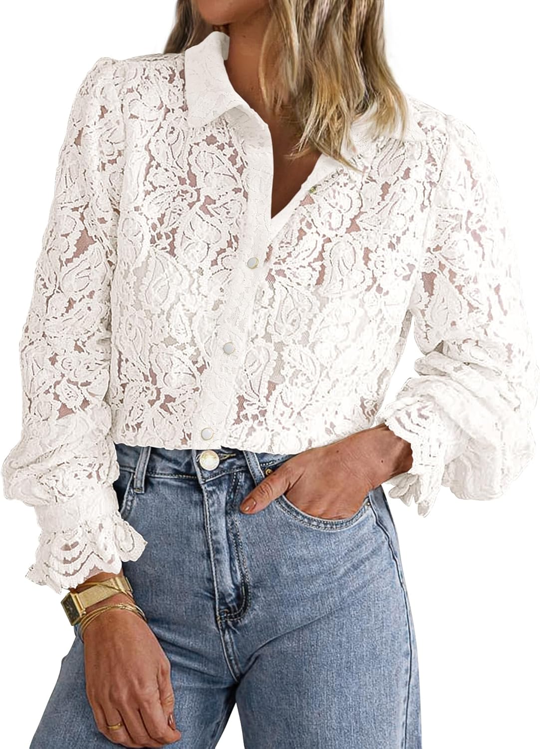 BTFBM Long Sleeve Lace Blouses for Women - Stylish Casual Tops