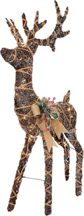48in Rattan Twig Grazing Reindeer with 80 Warm White LEDs - Rustic