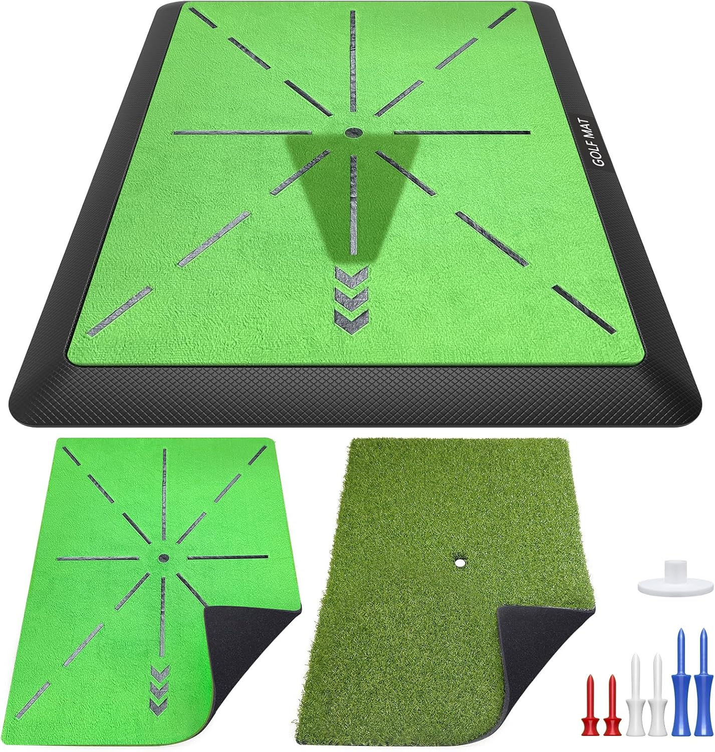 Premium Golf Training Mat | Indoor & Outdoor Use | 3 Replaceable Turf Pieces | Improve Your Swing