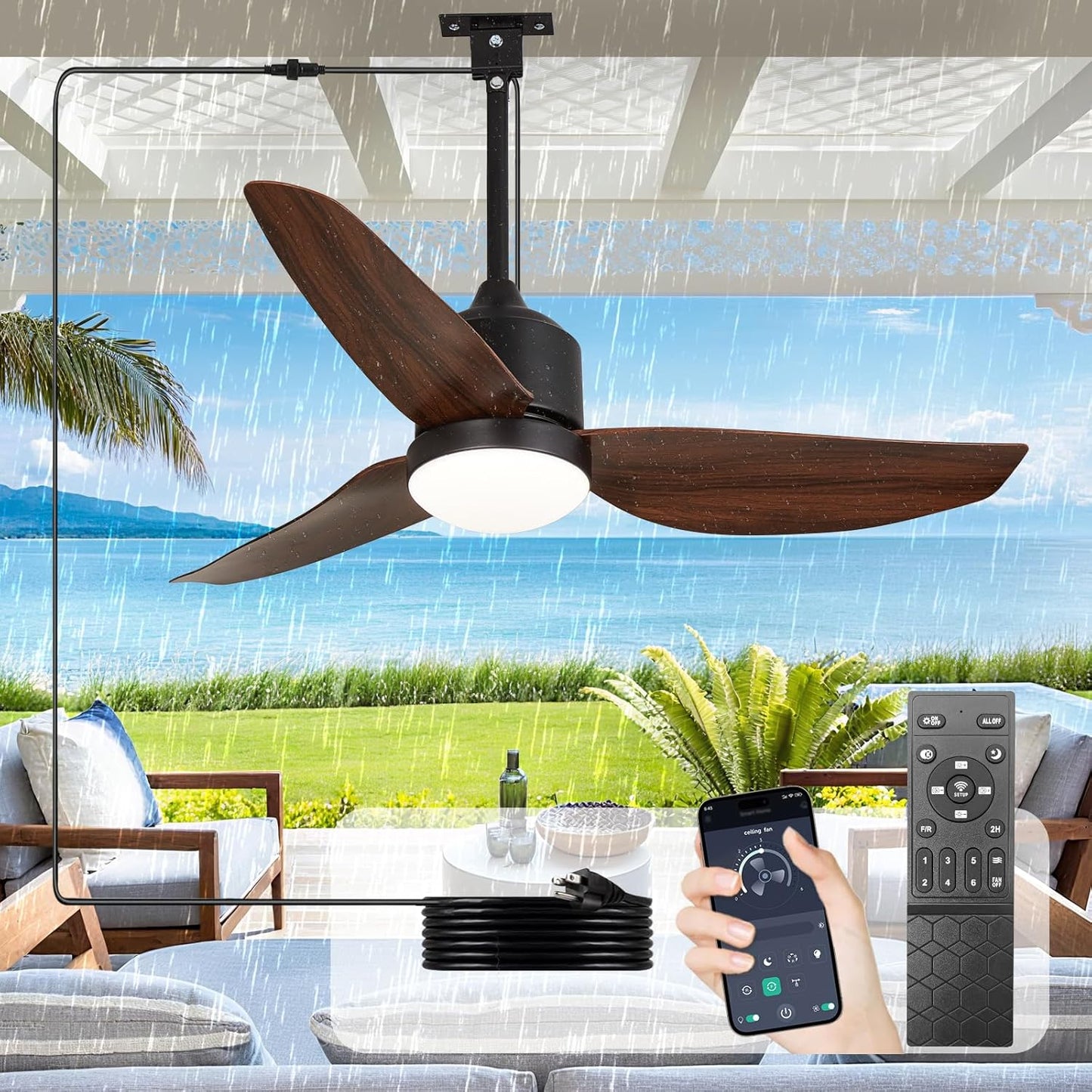 Depuley Outdoor Ceiling Fan with Light: 42 Inch Waterproof Design