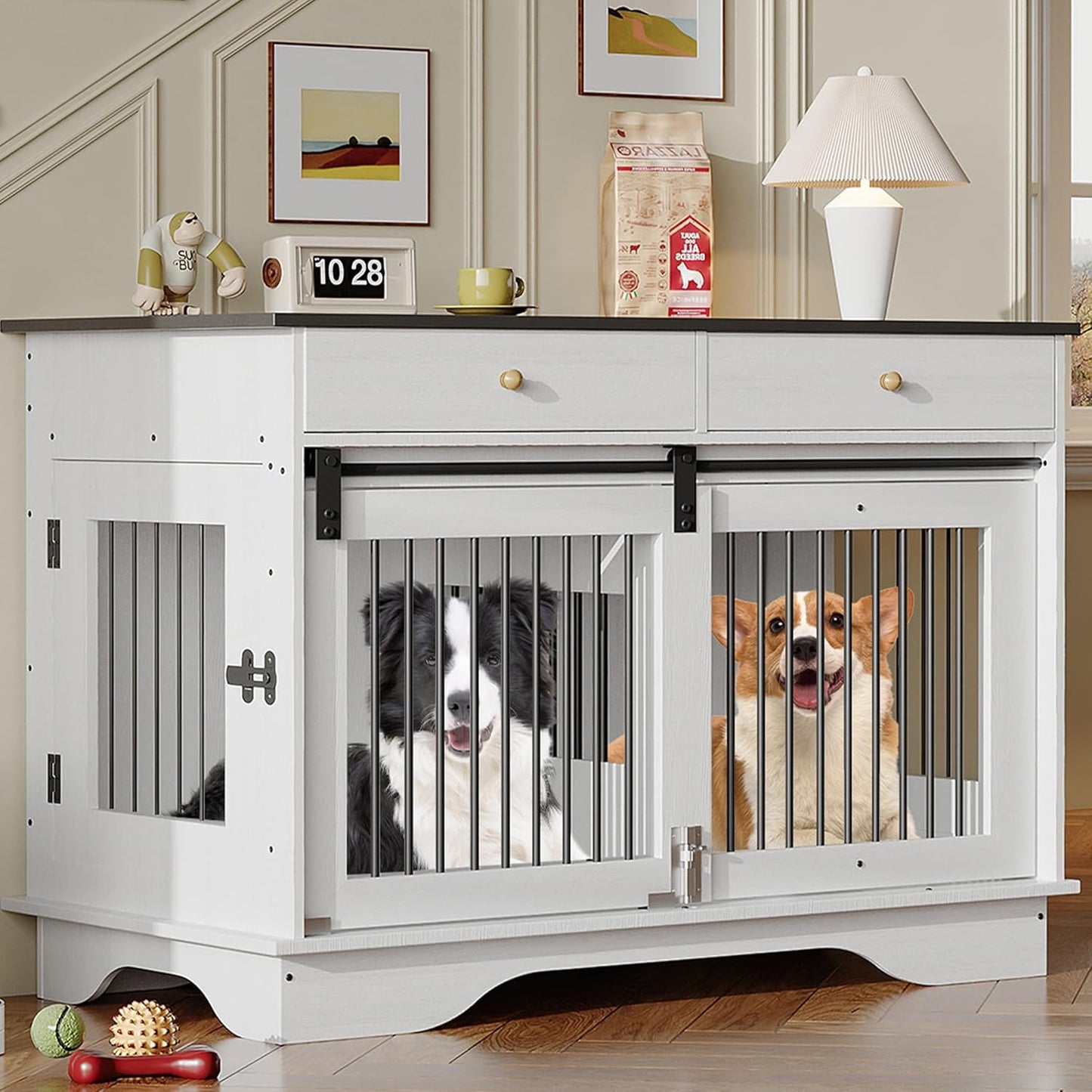 Large Dog Furniture Crate with Removable Divider for Pets