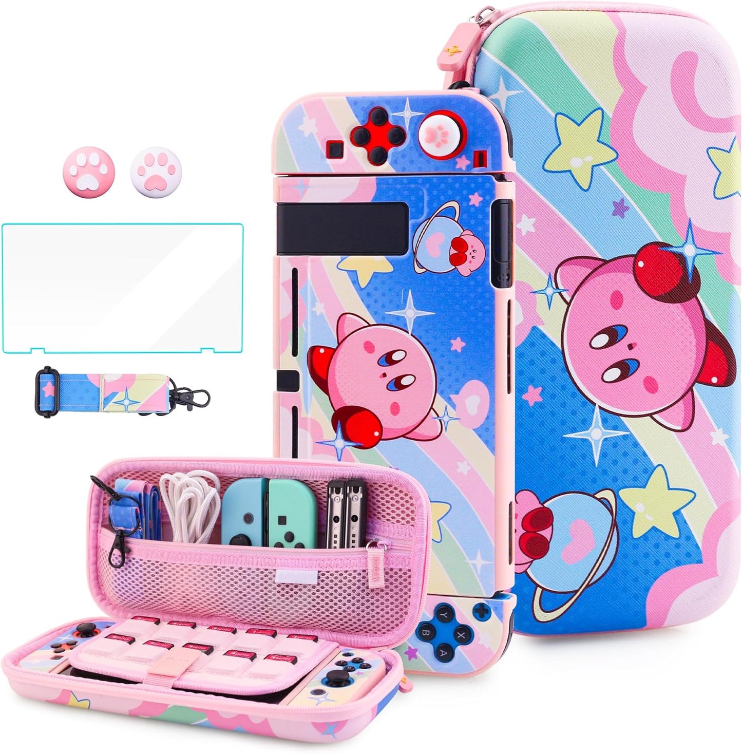 Cute Carrying Case Kit for Nintendo Switch - Pink & Blue Design