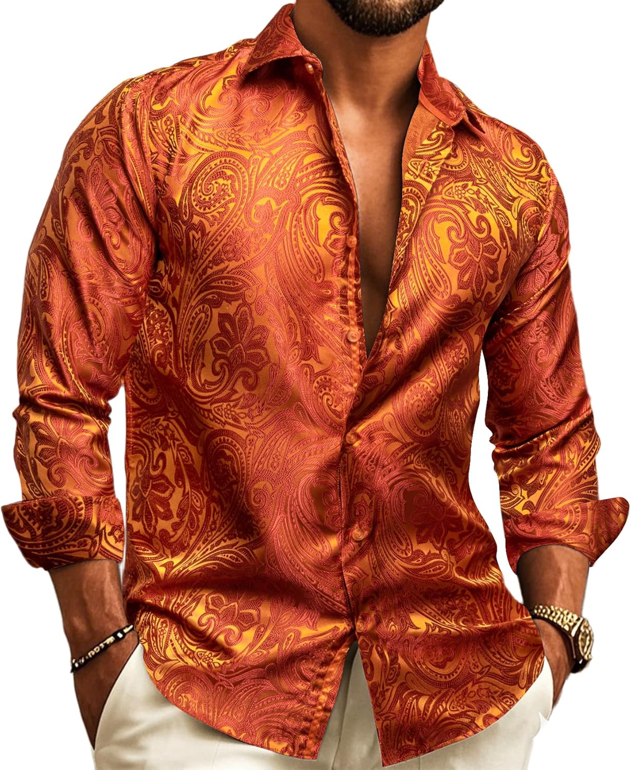 Barry.Wang Men's Silk Shirts for Stylish Cowboy Casual Wear