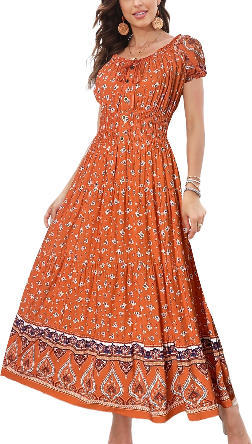 OSTOO Women's Boho Floral Print Maxi Dress for Summer Style
