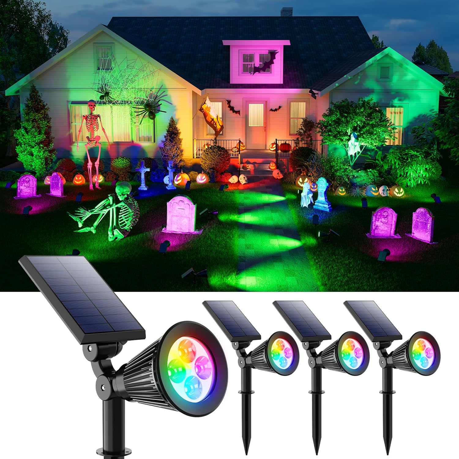 Color Changing Solar Spotlights for Halloween Decorations