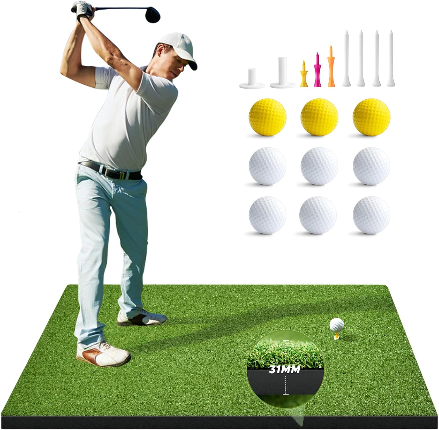 Premium 5x4ft Golf Practice Mat with Balls & Tees