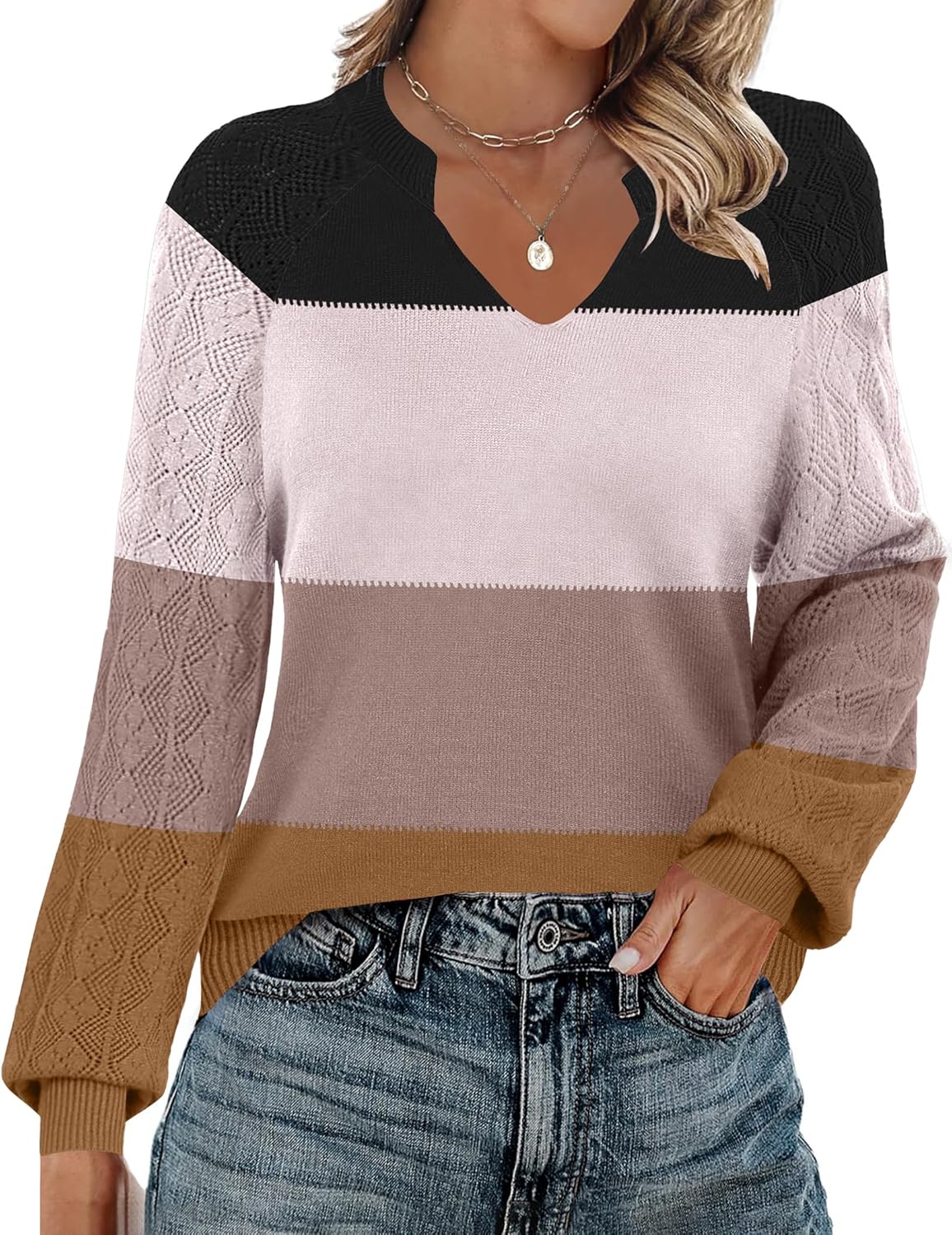 Zeagoo Womens 2025 Fall Sweaters Casual Long Sleeve V Neck