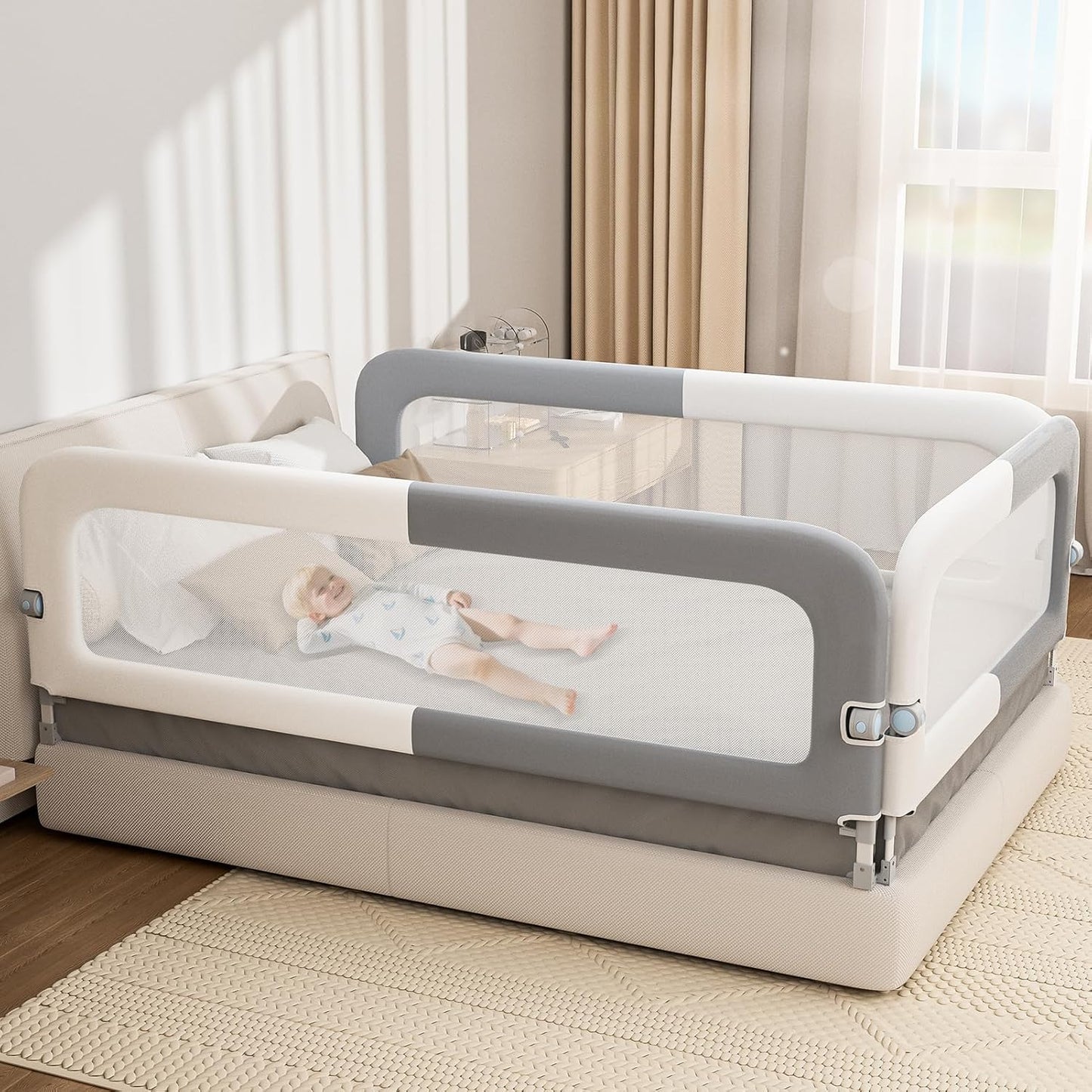 Toddler Bed Rail with U-Shaped Base for King Size Bed Safety