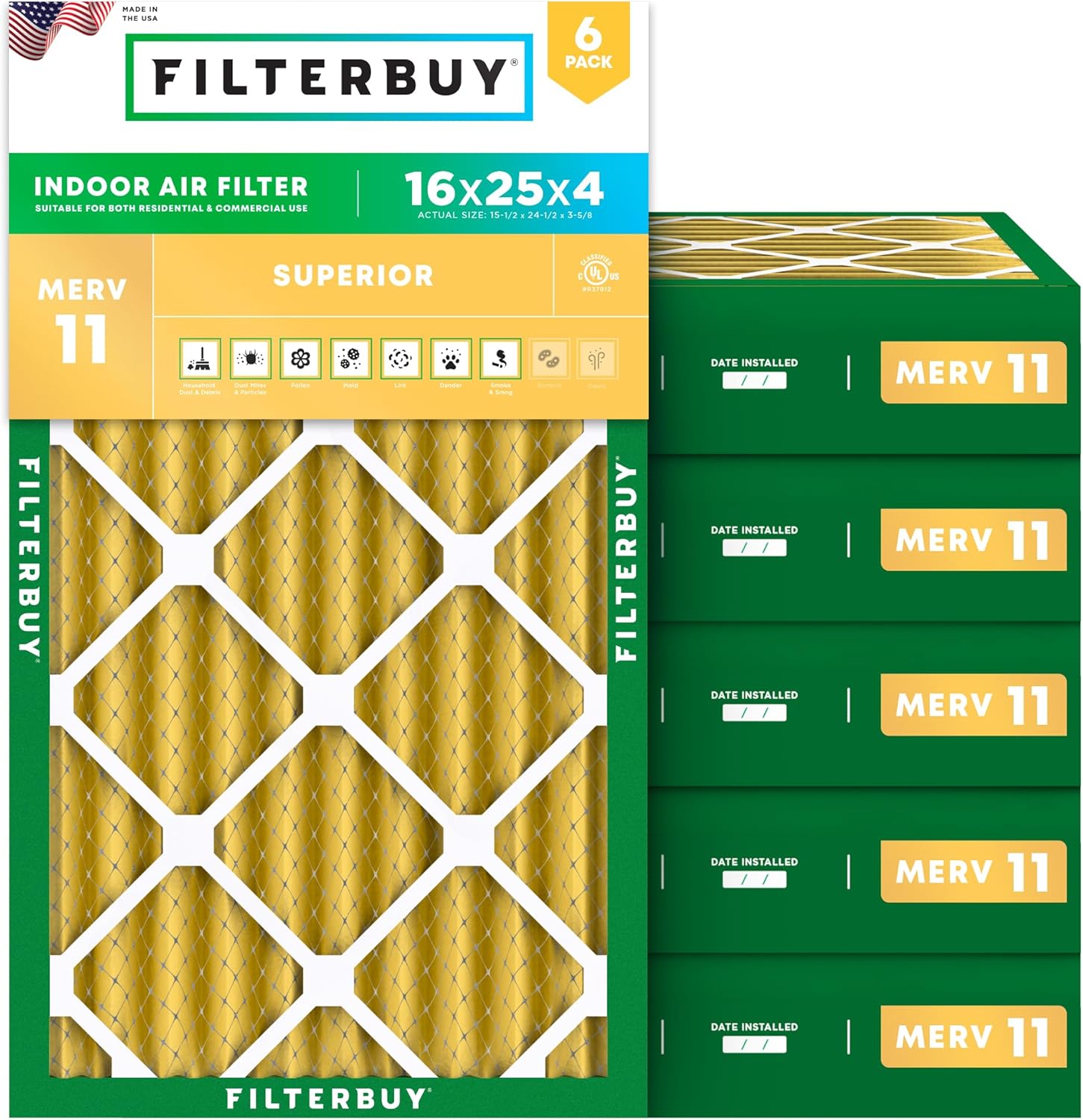 Filterbuy 16x25x4 Air Filter MERV 11 for Pets and Allergies