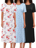 Long Nightgowns for Women Full Length Short Sleeve - Soft 3 Pack Shoes