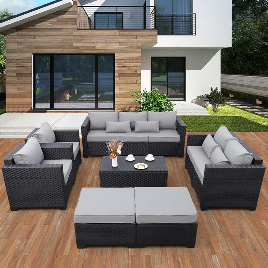 Durable 7 Piece Patio Furniture Set with Storage Table and Cushions