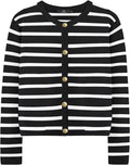 Women Cardigan Sweater Cropped Long Sleeve - Trendy Gold Buttons