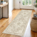 2x6 Light Beige Grey Brown Washable Printed Runner Rug - Soft Vintage