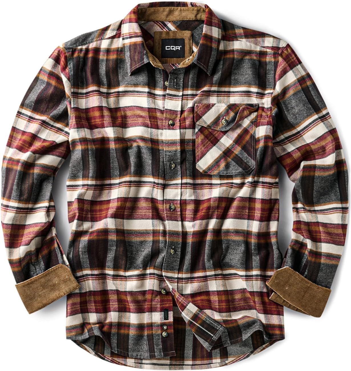 CQR Men's 100% Cotton Flannel Shirts for Casual Outdoor Wear