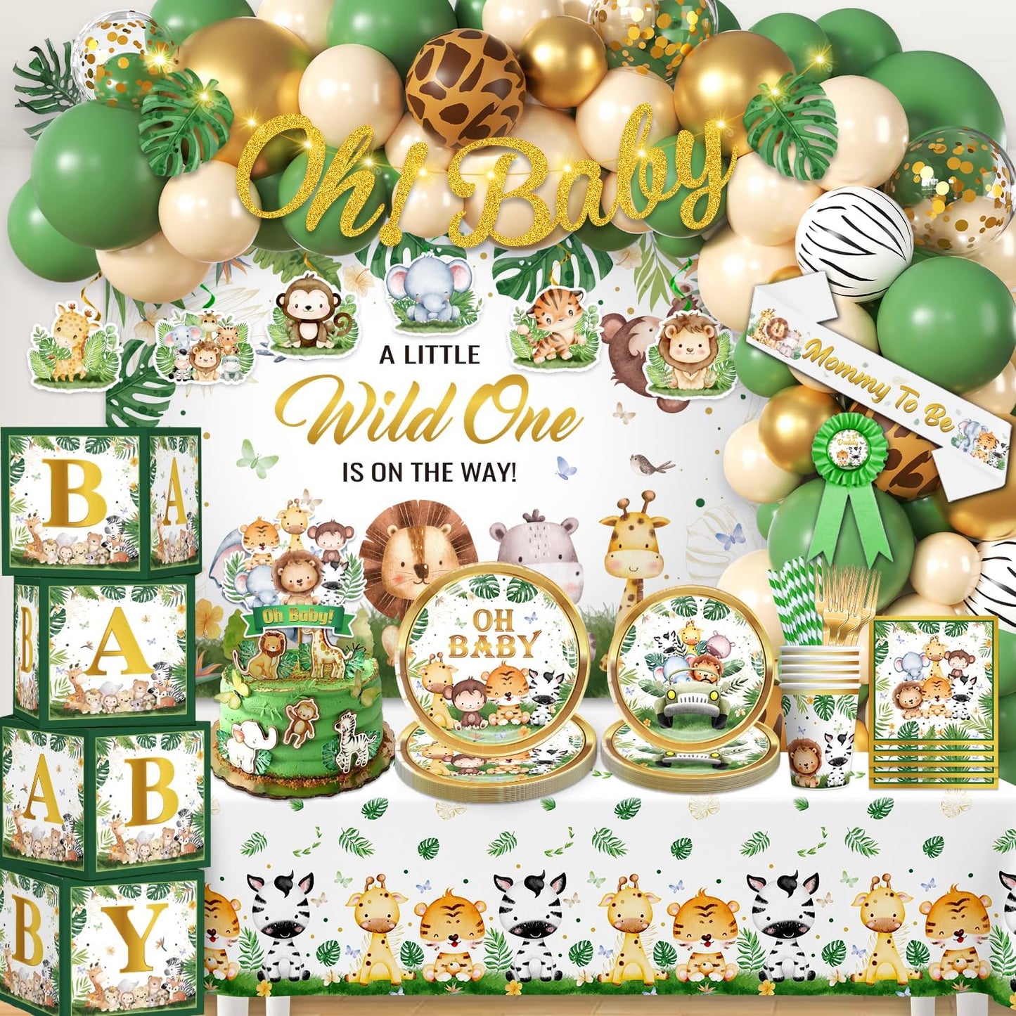 260PCS Safari Baby Shower Decorations for a Jungle Celebration