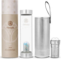 Crystal Water Bottle with Aquamarine & Clear Quartz - Relaxing