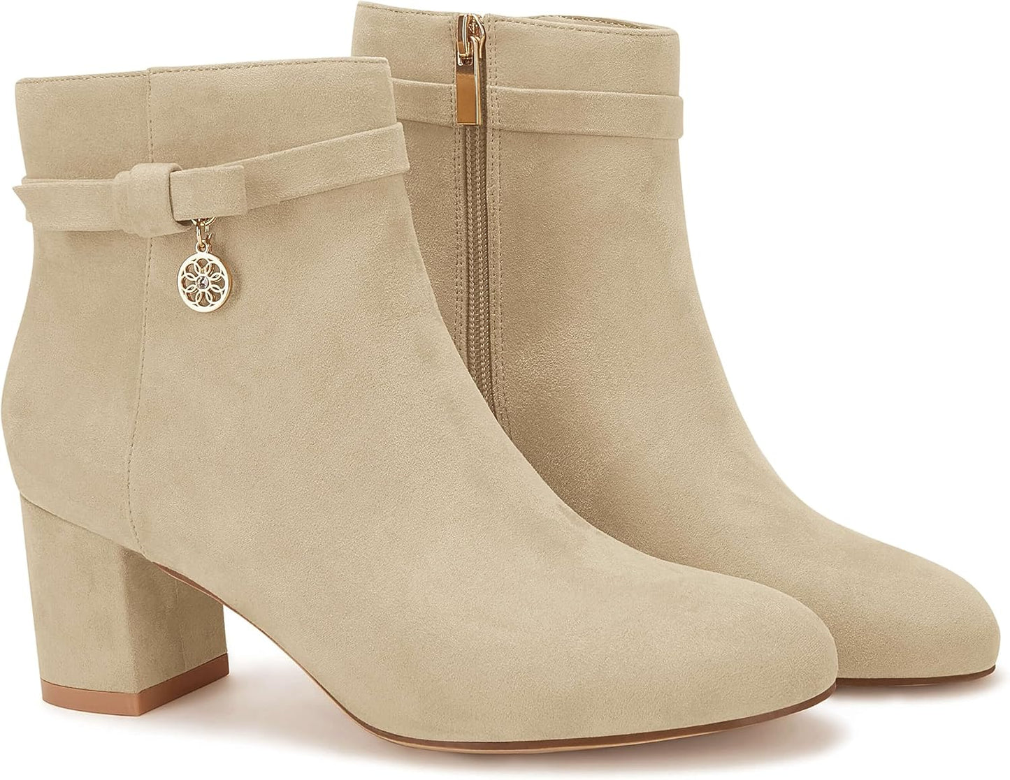 Coutgo Women's Vintage Tie Knot Ankle Boots with Block Heel