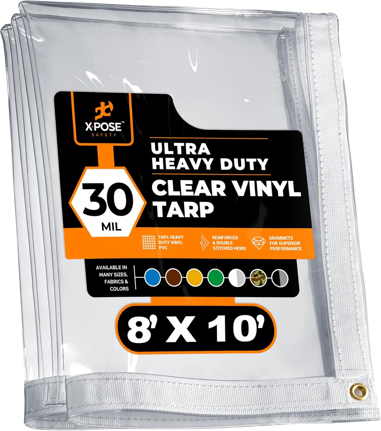 8ft x 10ft Clear Vinyl Tarp - Heavy Duty Waterproof PVC Cover