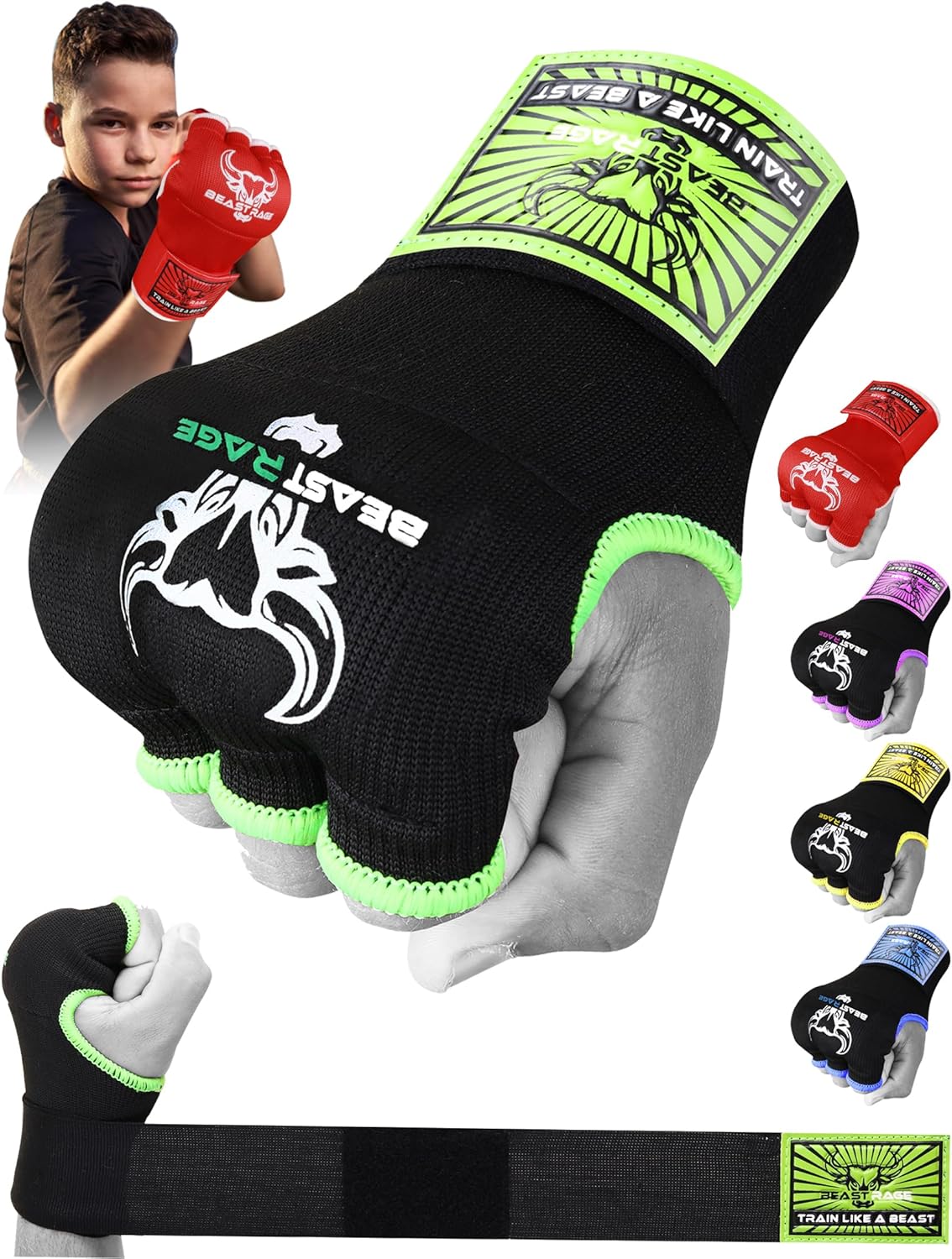 BEAST RAGE Inner Gloves with Quick Wrap: 36 Wrist Support for Power Packed Punches