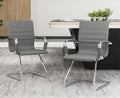 Grey PU Leather Waiting Room Chairs Set of 2 - Mid Back Sled Base