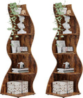 Brown 2PCS Corner Shelf 5-Tier Rustic Wall Bookcase - Space-Saving