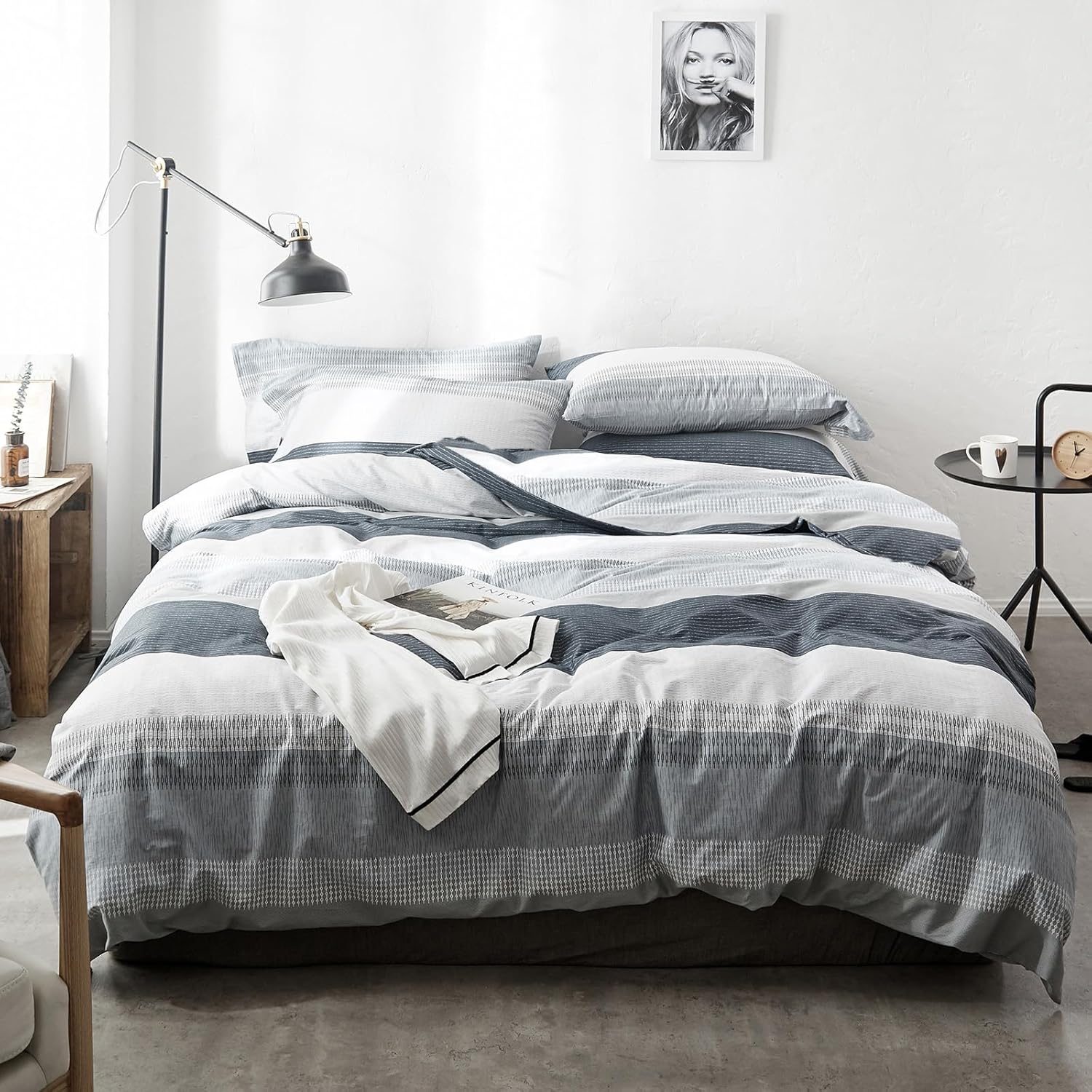 Gray Striped Comforter King Size Set for Modern Bedrooms