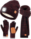 LED Beanie Gloves Scarf Set - Lighted Winter Hat with USB Rechargeable