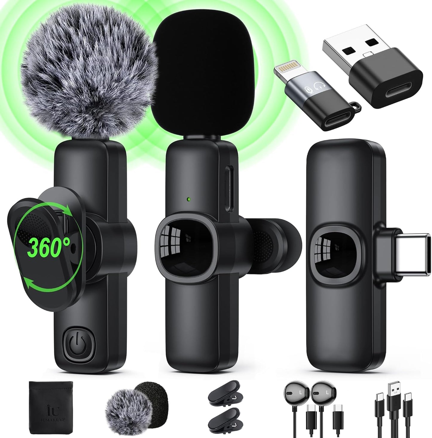 Wireless Lavalier Mic, 100FT Range, Noise Cancelling - Vlog, Interview, TikTok