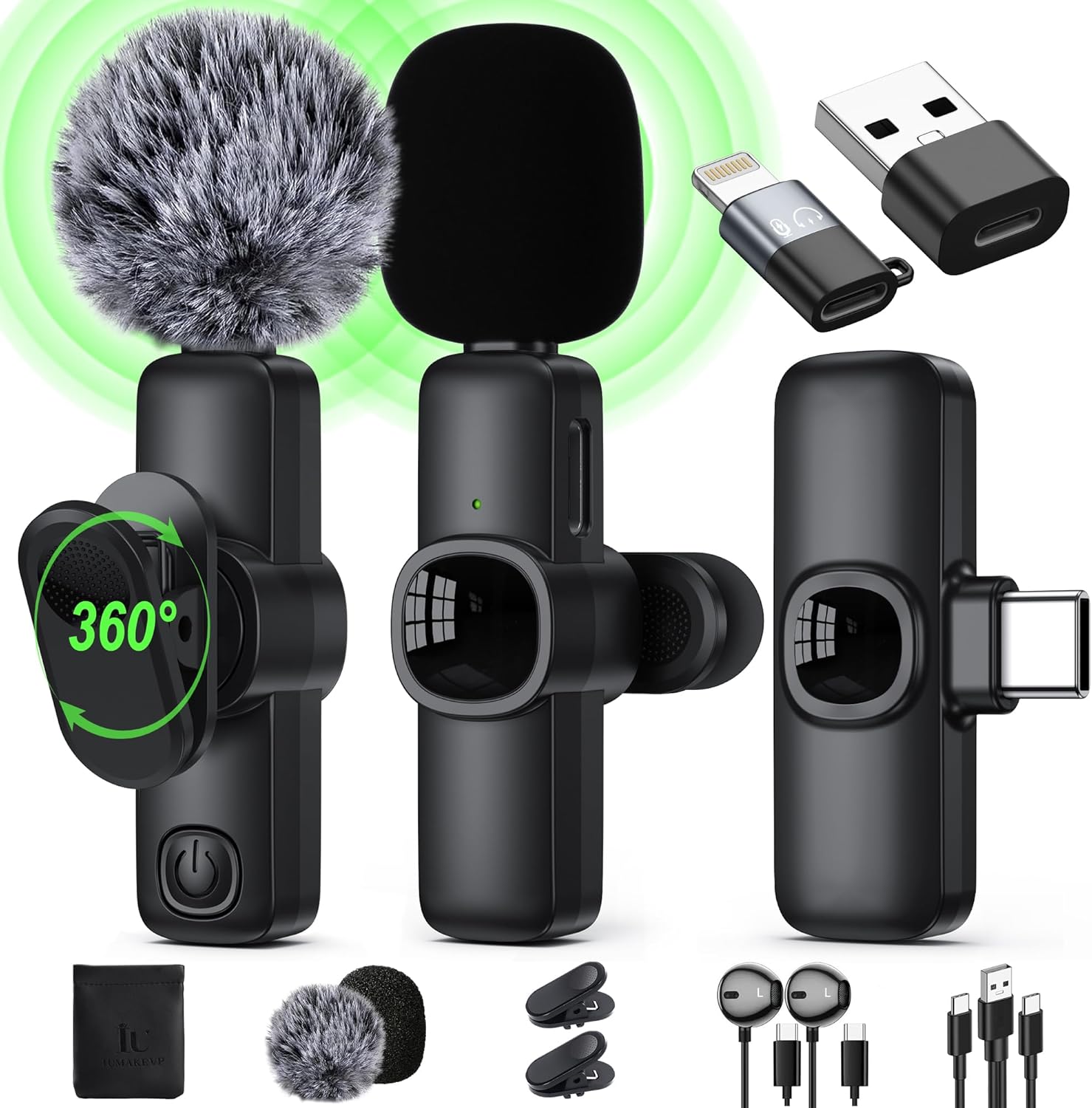 Wireless Lavalier Mic, 100FT Range, Noise Cancelling - Vlog, Interview, TikTok