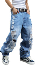 Men's Non-Stretch Loose Fit Wide-Leg Baggy Jeans Pants - Comfortable