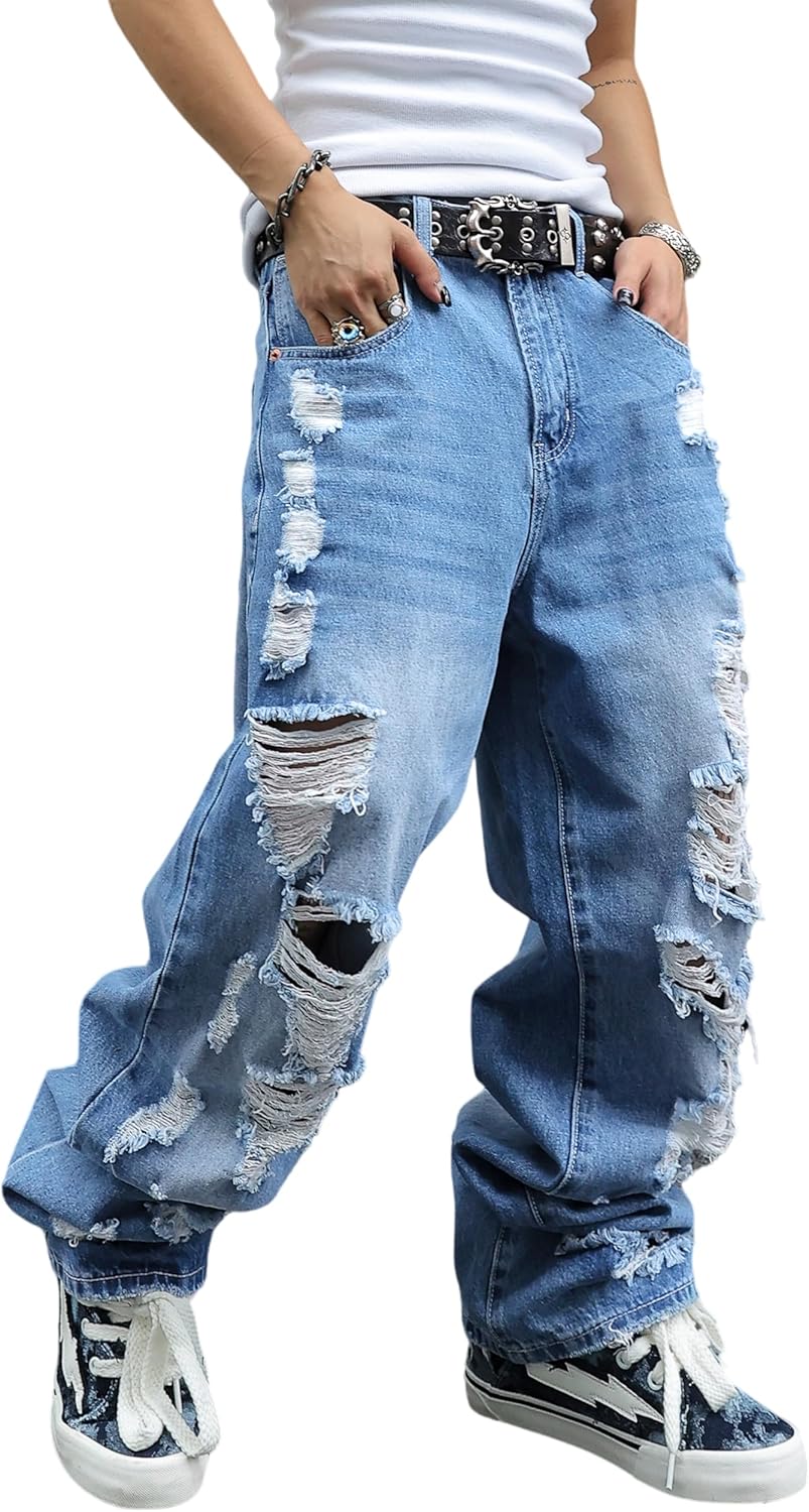 Men's Non-Stretch Loose Fit Wide-Leg Baggy Jeans for Comfort