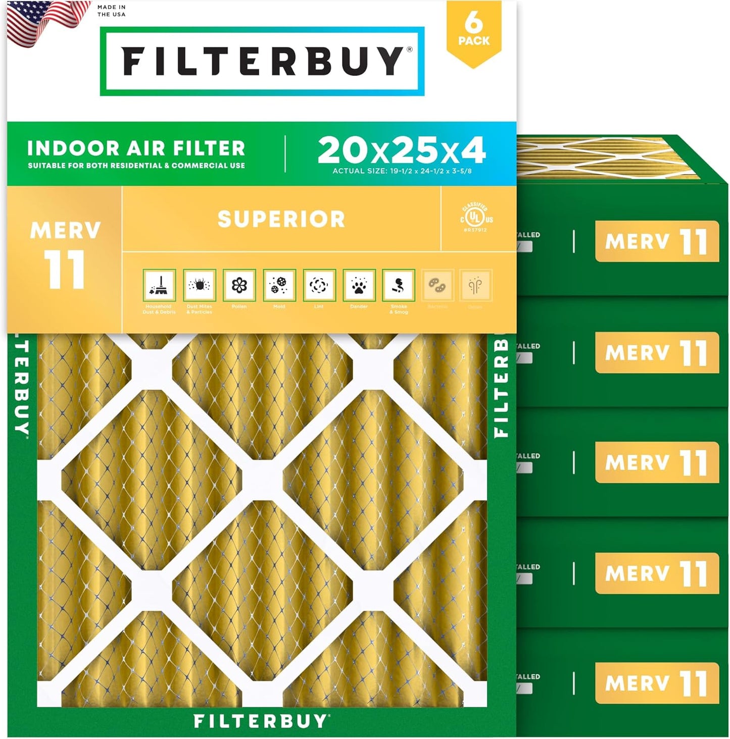 Filterbuy 20x25x4 Air Filter MERV 11 for Pet and Allergy Defense