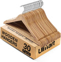 Wooden Hangers 30 Pack Solid Wood Clothes Hangers with Bar - Natural