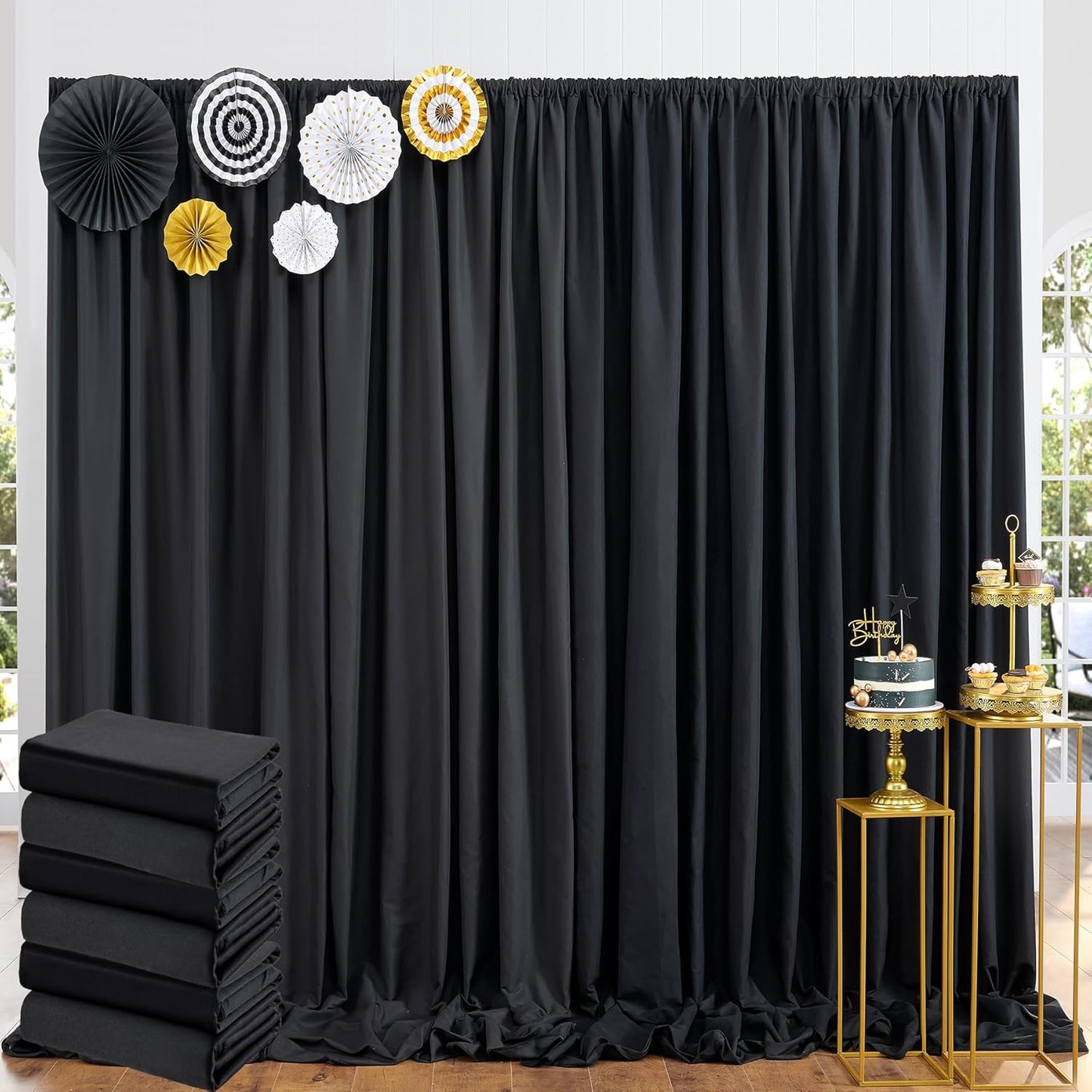 30ft x 10ft Black Backdrop Curtain Panels for Stunning Events