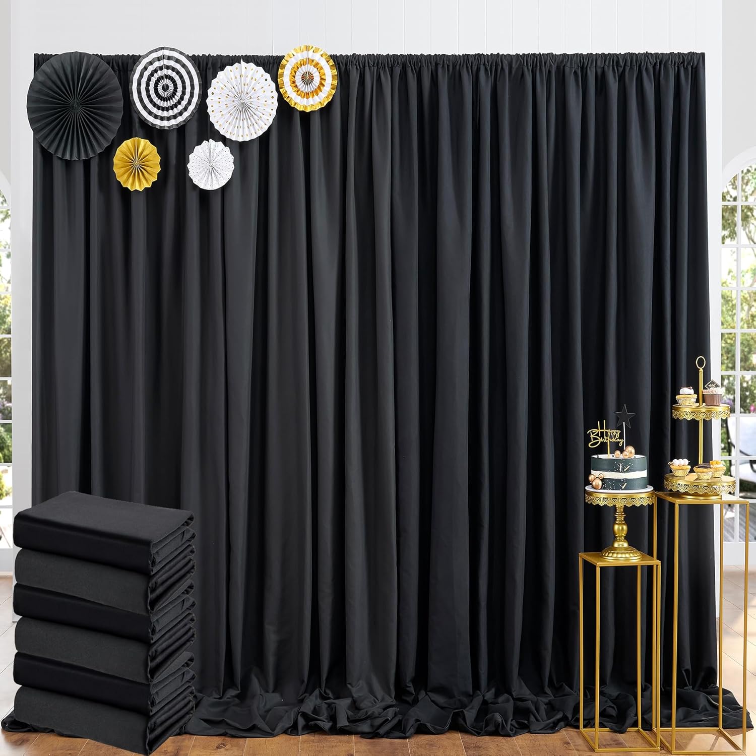 30ft x 10ft Black Backdrop Curtain Panels for Stunning Events