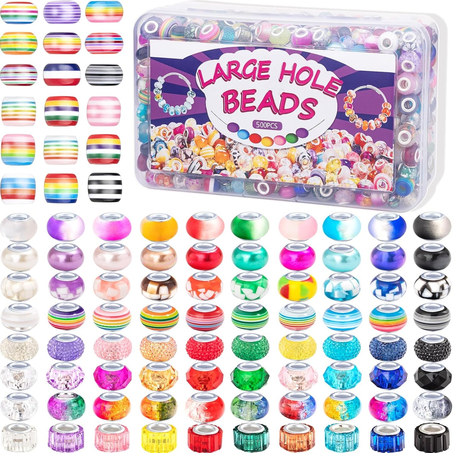 500 Pcs Large Hole Beads for DIY Jewelry Making Projects