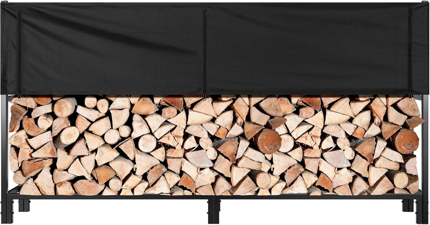 VIVOHOME Heavy Duty 8 ft Firewood Rack with Durable Cover Set