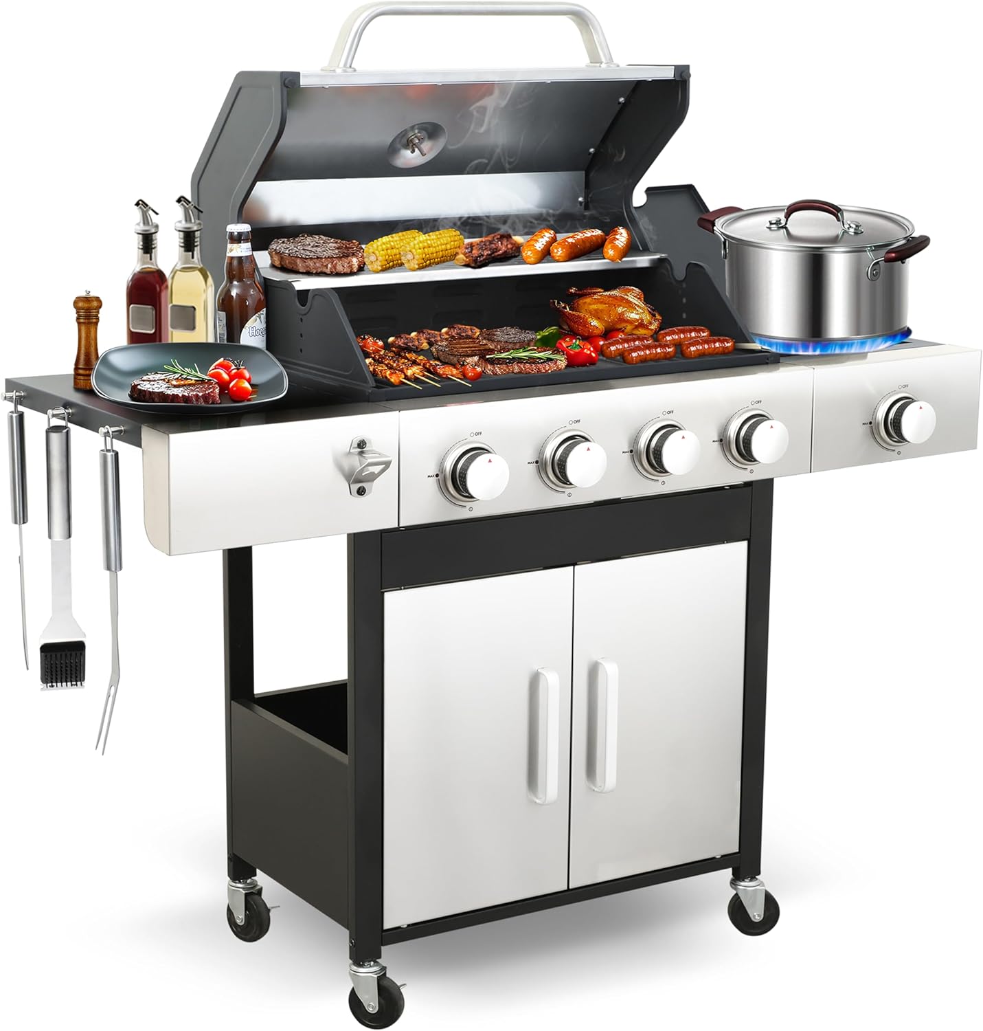 49000 BTU Propane Gas Grill with Side Burner for Perfect BBQs