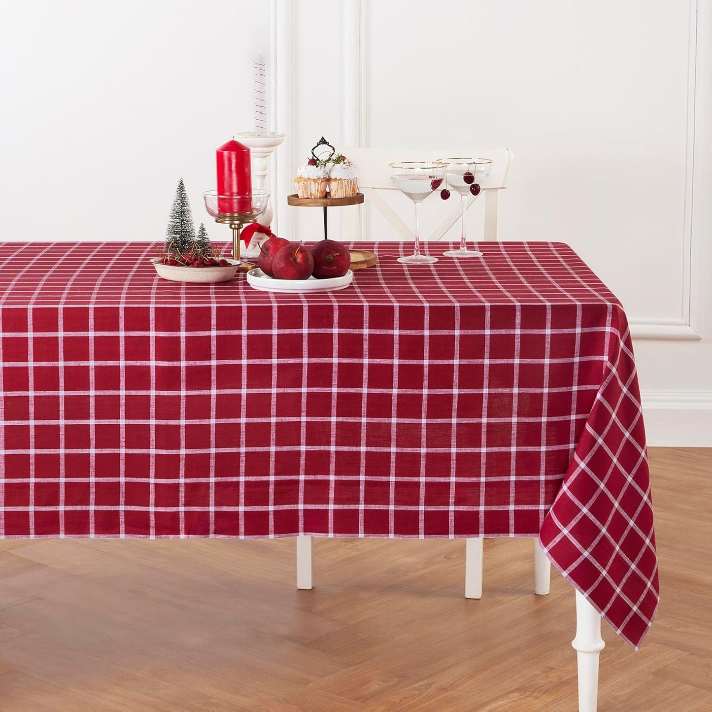 Linen Tablecloth 52 x 52 Inch - Pure Linen Red Square Table Throw