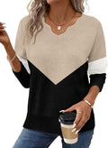 OFEEFAN Womens V Neck Sweaters Pullover Cozy Lightweight Sweater
