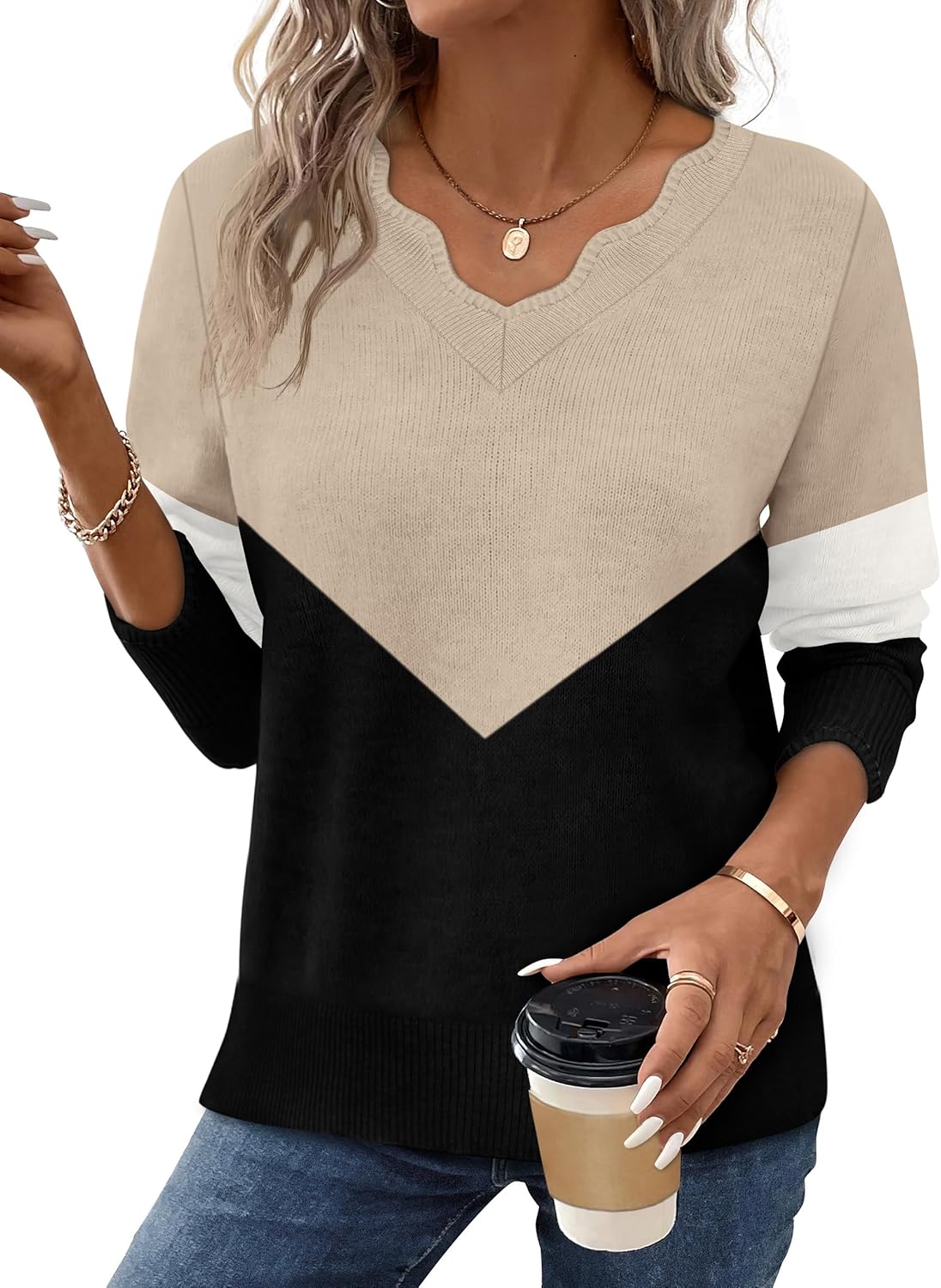OFEEFAN Womens V Neck Sweaters for Cozy Fall Outfits 2025