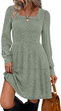 Sampeel Womens Square Neck Long Sleeve Babydoll Sweater Dress