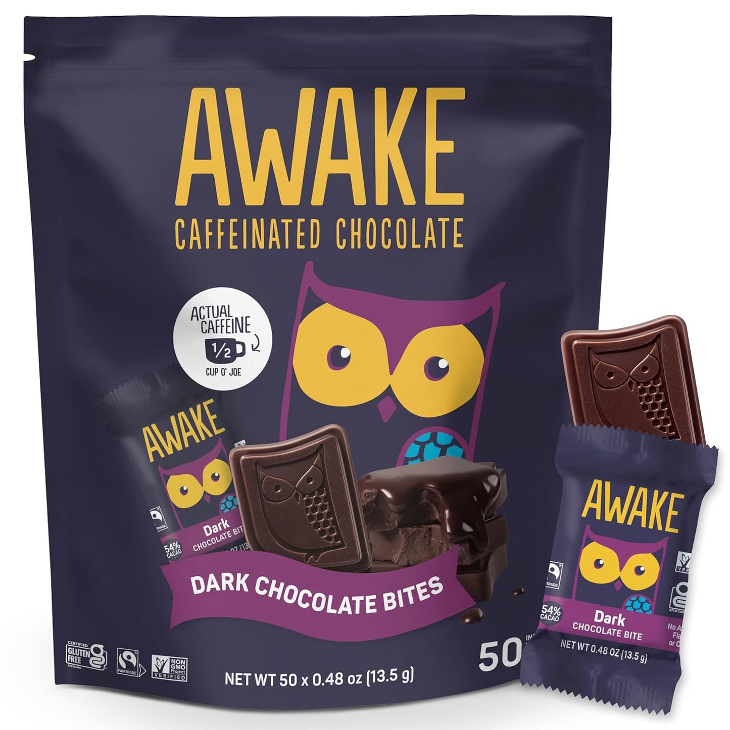 AWAKE Caffeinated Chocolate Bites - Energizing Dark Chocolate Treats